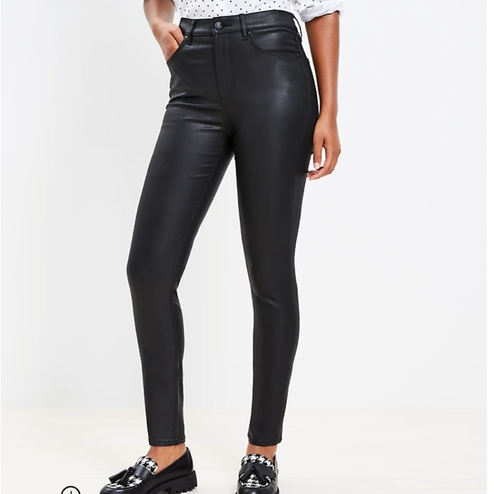 Loft faux leather  High Rise Skinny Jeans in Black